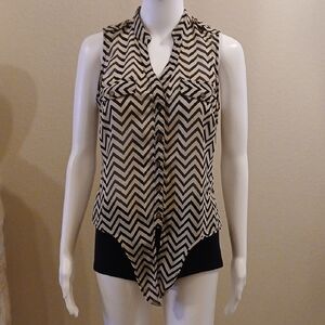 Charlotte Russe Black and Tan Chevron Bodysuit